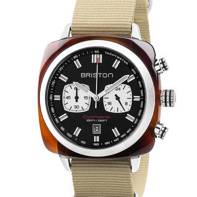 Clubmaster Sport Acetate Black Chrono Beige NATO Strap Watch - Briston