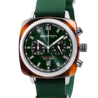 Briston Clubmaster Sport Acetate Chrono NATO Sunray British Racing Green Dial Watch - Briston