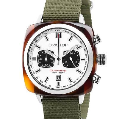 Briston Clubmaster Sport Acetate Chrono Military Green NATO Watch - Briston