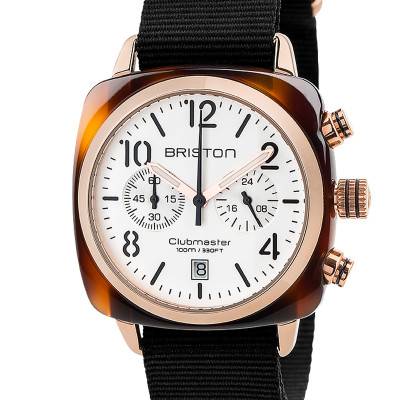 Montre Clubmaster Chrono Date Acétate lunette or rose - Briston