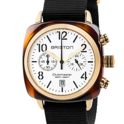 Briston Clubmaster Chrono HSMD Yellow Gold Bezel Acetate Watch - Briston