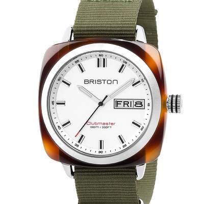 Clubmaster Sport Watch White Dial Green NATO Acetate - Briston