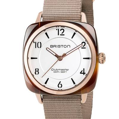 Clubmaster Chic Acetate Watch - HMS White Dial Rose Gold Bezel - Briston