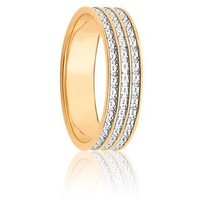 Alliance Ruban Standard Marilhat en 2 Ors 750 à Triple-Bandes Diamantées, Largeur 5 mm - Maison Girard