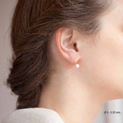 750 Yellow Gold White Pearl Leverback Earrings - Porchet