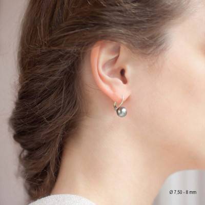 750/1000 White Gold & Tahitian Pearl Leverback Earrings - Porchet
