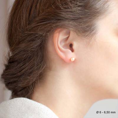 750/1000 Yellow Gold & Light Pink Cultured Pearl Stud Earrings - Porchet