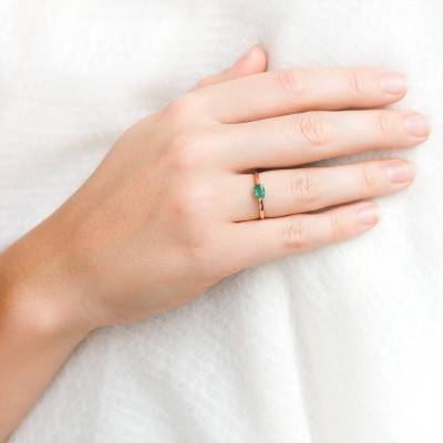 Bague 2 Griffes Or Jaune 750, Emeraude 0,45 ct - Les Valentines