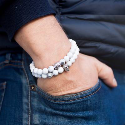 White Howlite Silver Skull Bracelet - Lauren Steven