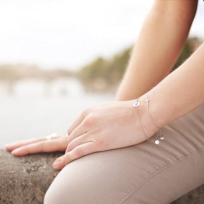 750/1000 White Gold Simple Cross Bracelet, Length 18.5 cm - Caterina B
