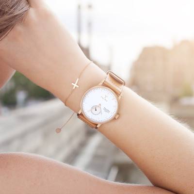 750/1000 Rose Gold Simple Cross Bracelet, Length 18.5 cm - Caterina B