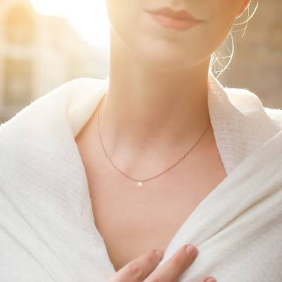 750/1000 Rose Gold & Drilled Pear Diamond 0.20 ct F/VS2 Necklace, Length 40 cm to 45 cm - Ocarat