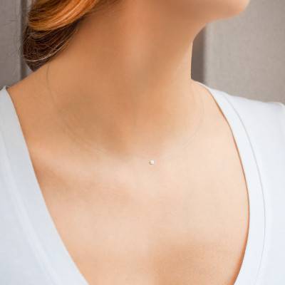 Collier Diamant Percé Brillant 0.20ct F/VS2 & Fil Nylon, Longueur 42 cm - Ocarat