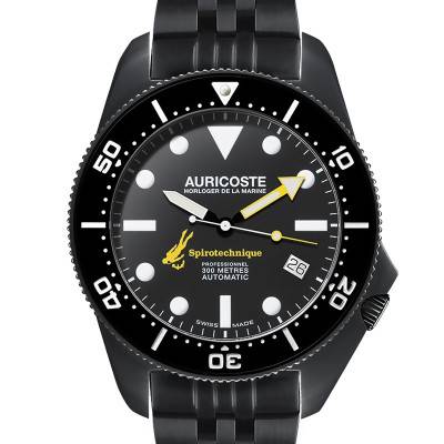Spirotechnique 300M Black DLC Index Dial Watch Gift Set Steel, NATO and Tropic Bracelet A9211 - Auricoste