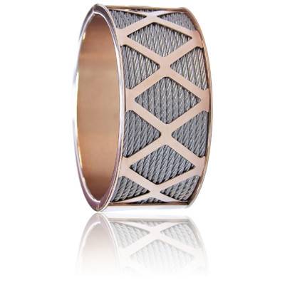 Bracelet Manchette Ovale Carré Avec CZ - Acier Inoxydable Plaqué Or - Pour Femme