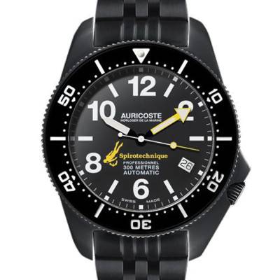 Auricoste Spirotechnique 300M Black DLC Index Dial Steel, NATO and Tropic Bracelet Watch Set A9212 - Auricoste