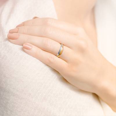 Lightweight 750/1000 3-Gold Half-Shank Wedding Ring, 1,50 mm Width - Amore