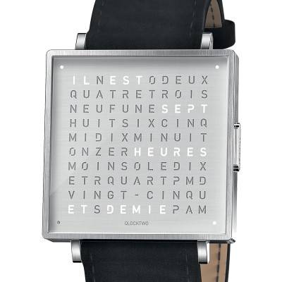 Montre Qlocktwo W39 Fine Steel Leather Suede Black - Langue Arabe - Qlocktwo