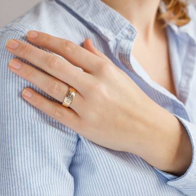Imperium Polished Ruban Two-Tone 750/1000 Gold Letter Signet Ring - Imperium