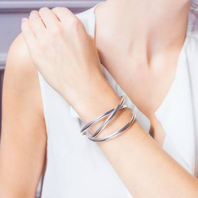 925 Silver 3 Half-Bangle Bracelet, Width 5 mm, Diameter 60 mm to 70 mm - Artemis