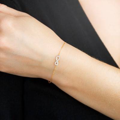 750 Yellow Gold & Diamond Infinity Bracelet, Length 18 cm - Joelli