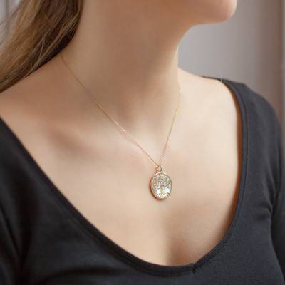 Médaille Arbre de Vie Nacre Blanche & 2 Ors 375, Diamètre 17 mm ou 23 mm - Vandona