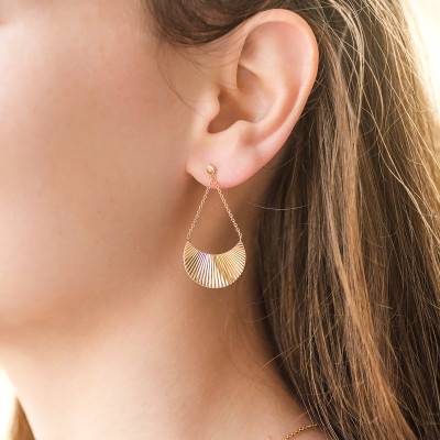 Yellow Gold-Plated Half-Moon Drop Earrings - Naïades
