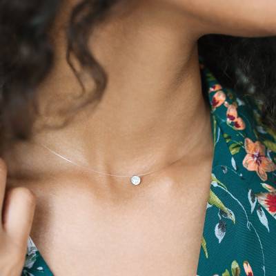 Collier Shine Fil de Pêche, Diamant & Or Blanc 750, Longueur 40 cm - Diamond Lady