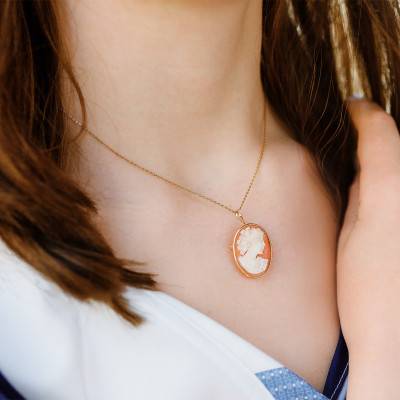 Pendentif Broche Camée Bourgeoise Or Jaune 750 - Emanessence