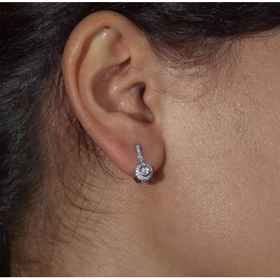 Boucles d'Oreilles Andhra Or Blanc 750 et Diamants - Kundan
