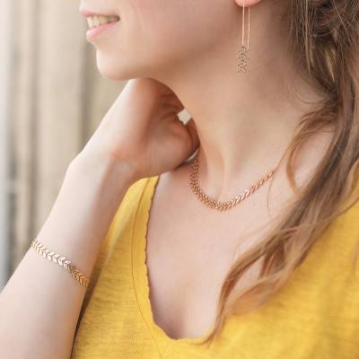 Yellow Gold-Plated Laurel Leaf Bracelet, 18 cm Length - Naïades