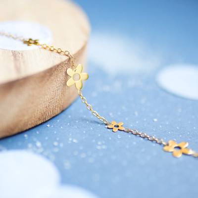 Floral 750/1000 Yellow Gold Bracelet, Adjustable Length 14 cm to 16 cm - Bambins
