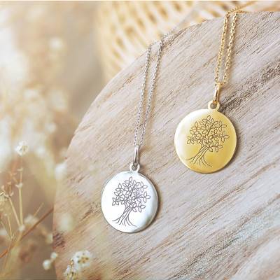 18K 750 White Gold Blooming Spring Tree of Life Medal, 18 mm Diameter - Argyor