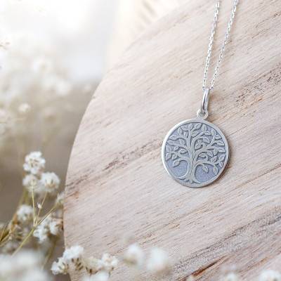 Tree of Life Large Foliage Medal in 750 White Gold, Diameter 17 mm - Argyor