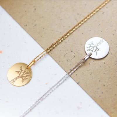 Médaille Arbre de Vie Tronc Torsadé Or Blanc 375, Diamètre 16 mm - Lucas Lucor