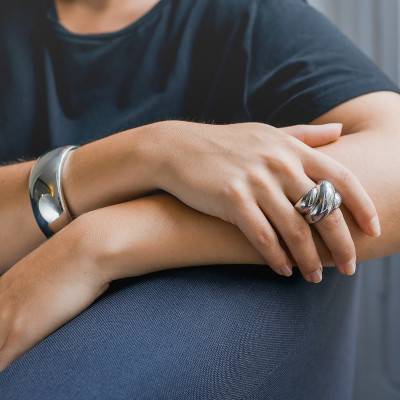 Bague Croisée Bombée Argent - Guiot De Bourg
