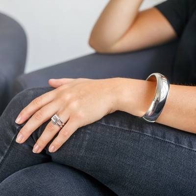 925 Silver Bangle Bracelet, Length 19 cm, Diameter 6 cm, Width 20 mm - Guiot De Bourg