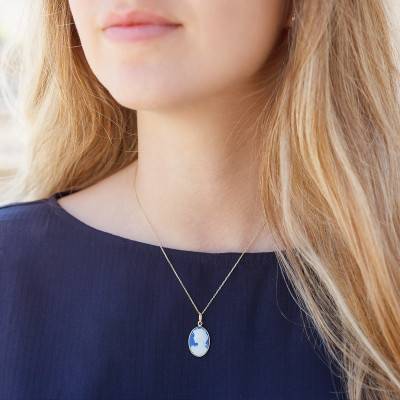Pendentif Camée Bleu Royale Or Jaune 750 - Emanessence