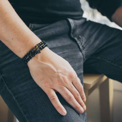Black Agate & Black Skull Black Zirconium Oxide Exclusive Bracelet - Lauren Steven