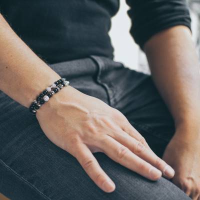 Bracelet Exclusive Divinatoire Agates Noires, Zircons Noirs Blancs & Acier - Lauren Steven