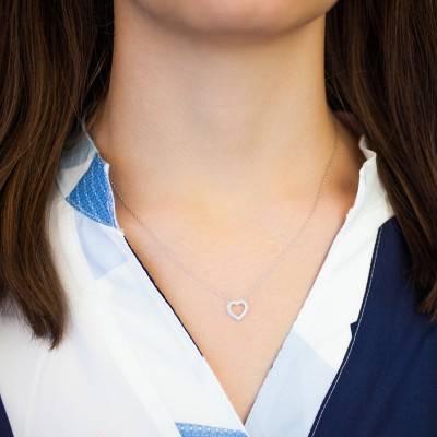 Collier Coeur Diamants & Or Blanc 750, Longueur 42 cm - Allegoria