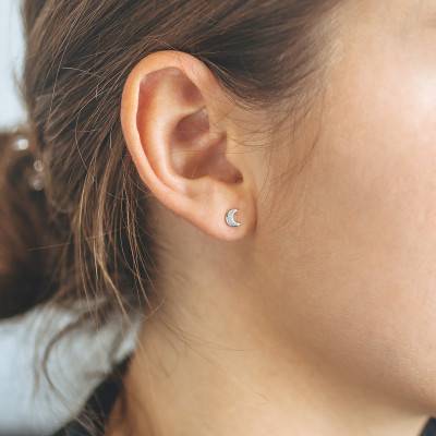 Sterling Silver Moon Stud Earrings - Naïades