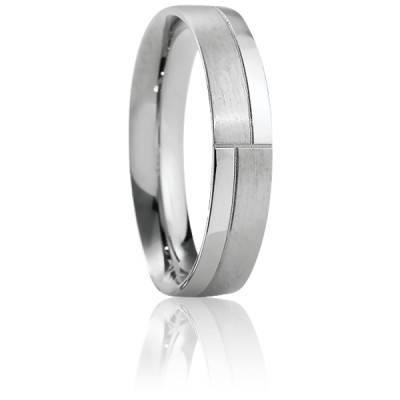 Alliance Ruban Confort Ikaria Brossé Polie en Or Blanc 750, Largeur 5 mm - Breuning