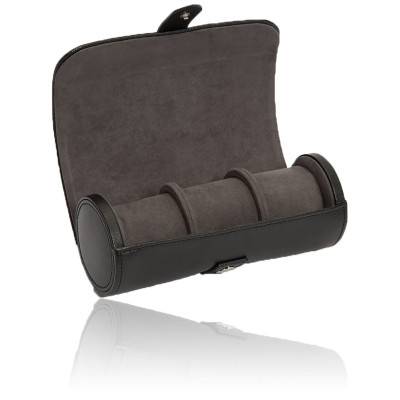 Rouleau Rangement Triple Montres Cuir Noir Gris Blake 305602 - Wolf 1834