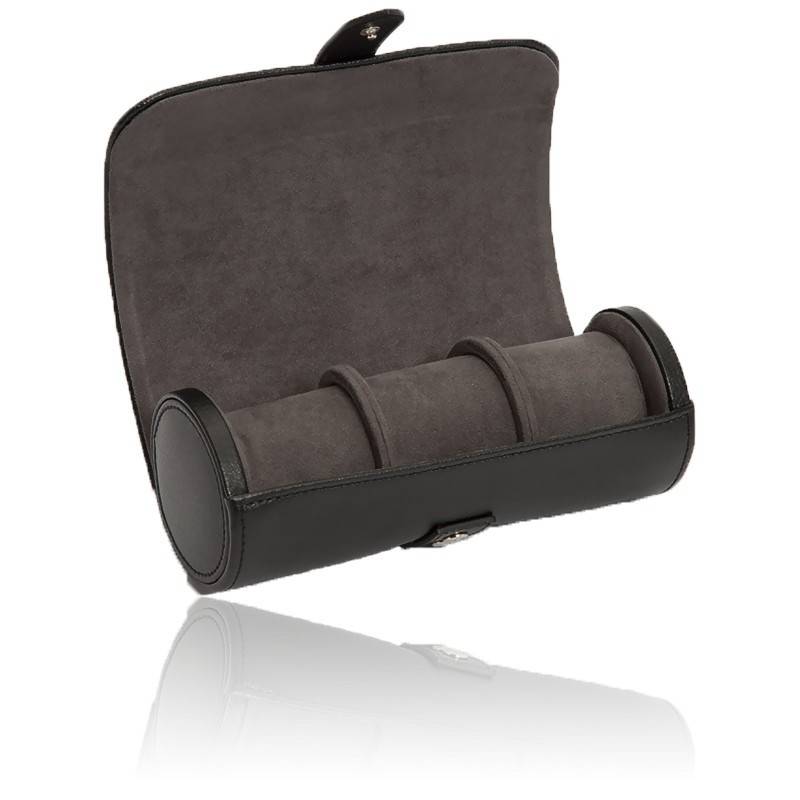 Black Gray Leather Triple Watch Roll Blake 305602 - Wolf 1834