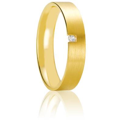Alliance Ruban Confort Glyfáda Brossé en Or Jaune 750 & Diamant, Largeur 4,50 mm - Breuning