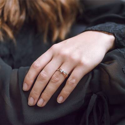 Bague Triple Anneaux & Noeud Diamanté 2 Ors 750 - Emanessence