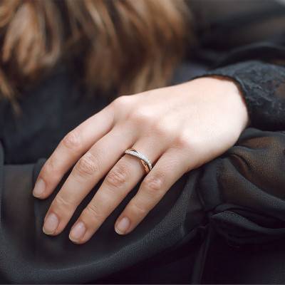 Double-Band Diamond Ring 750 Two-Tone Gold - Emanessence