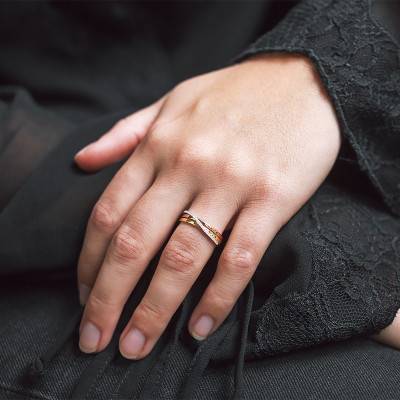 Bague Triple Anneaux & Fil Diamanté 3 Ors 750 - Emanessence