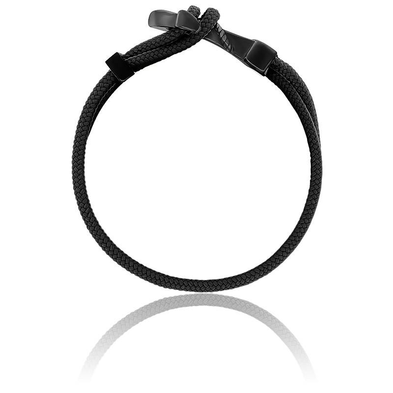 Bracelet Ancre Yacht Club PVD Noir Double Cordon Noir 16 cm 21 cm